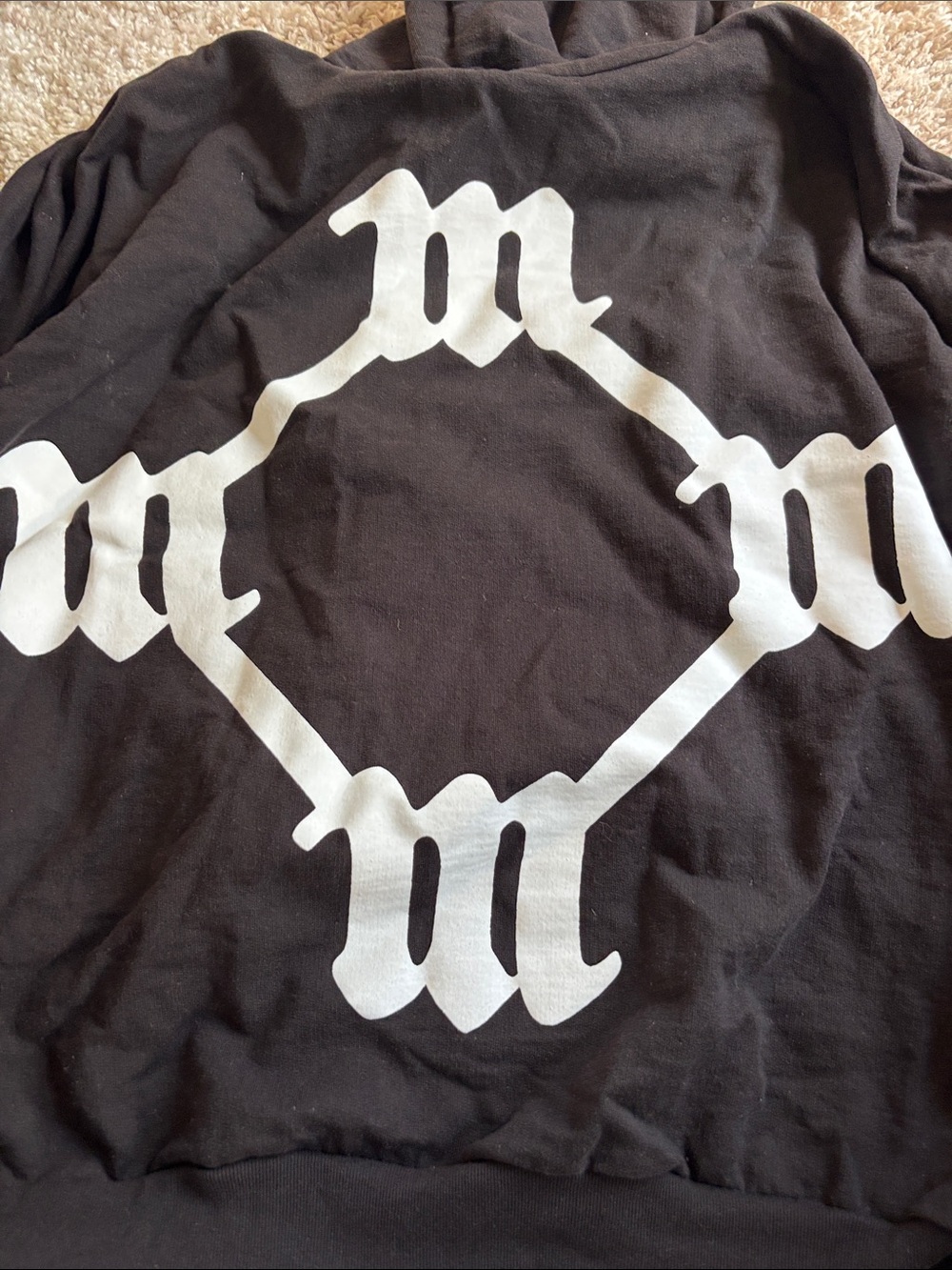 Black Hoodie with White Graphic Print - Men's Casual Pullover
